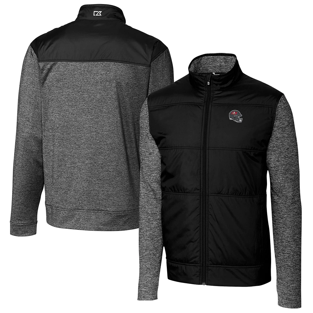 Men's Cutter & Buck Black Tampa Bay Buccaneers Helmet Stealth Hybrid Quilted Full-Zip Windbreaker Jacket