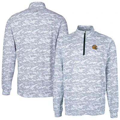 Men's Cutter & Buck Charcoal Green Bay Packers Helmet Traverse Camo Print Stretch Quarter-Zip Pullover Top