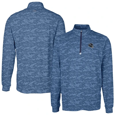 Men's Cutter & Buck Navy Tennessee Titans Helmet Traverse Camo Print Stretch Quarter-Zip Pullover Top