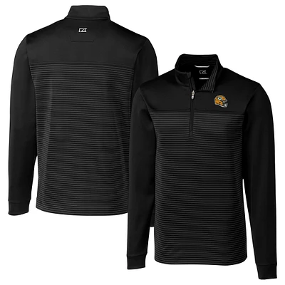 Men's Cutter & Buck Black Green Bay Packers Traverse Stripe Stretch Quarter-Zip Pullover Top