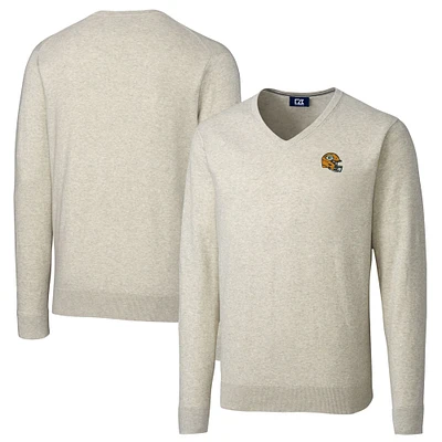 Men's Cutter & Buck Oatmeal Green Bay Packers Helmet Lakemont Tri-Blend V-Neck Pullover Sweater