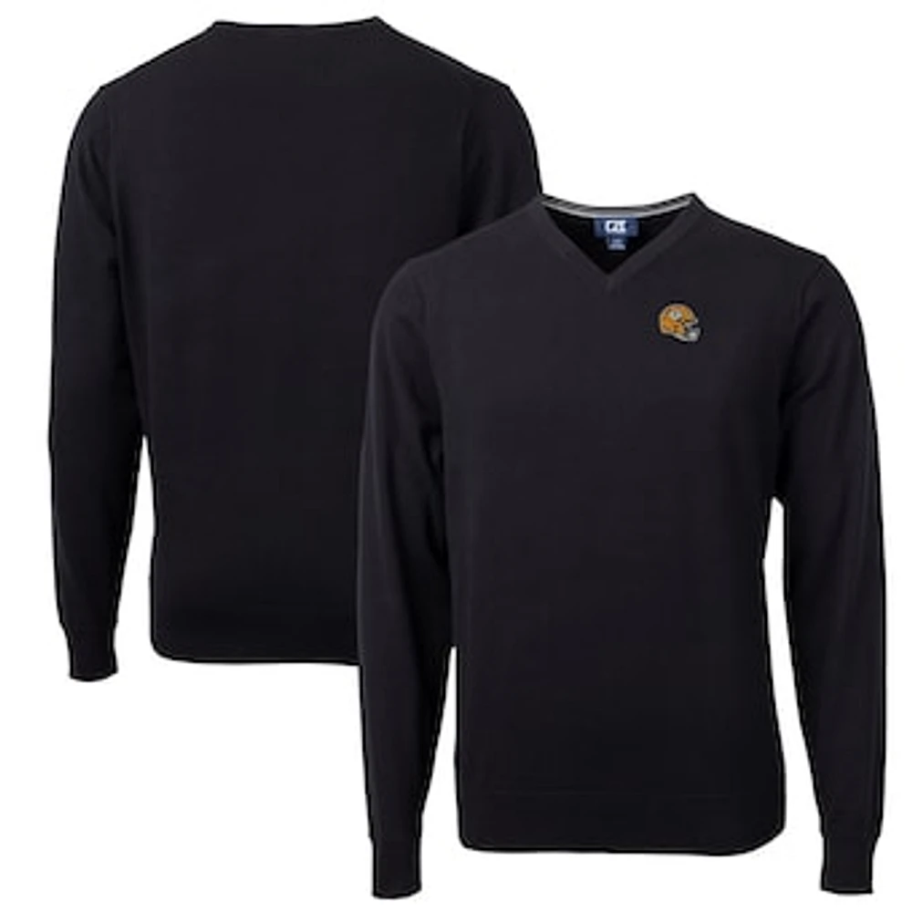 Men's Cutter & Buck Black Green Bay Packers Helmet Lakemont Tri-Blend V-Neck Pullover Sweater