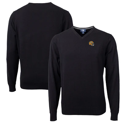Men's Cutter & Buck Black Green Bay Packers Helmet Lakemont Tri-Blend V-Neck Pullover Sweater