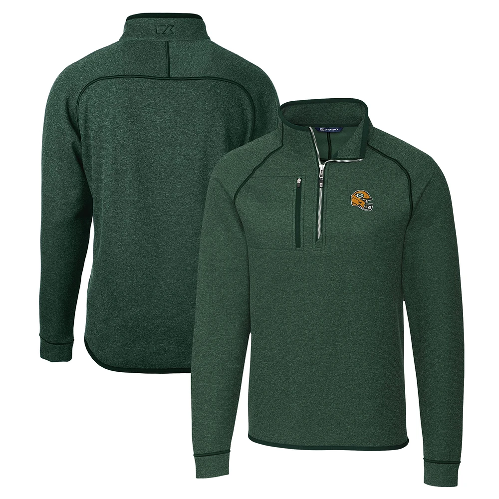 Men's Cutter & Buck Hunter Green Bay Packers Helmet Mainsail Sweater-Knit Half-Zip Pullover Jacket