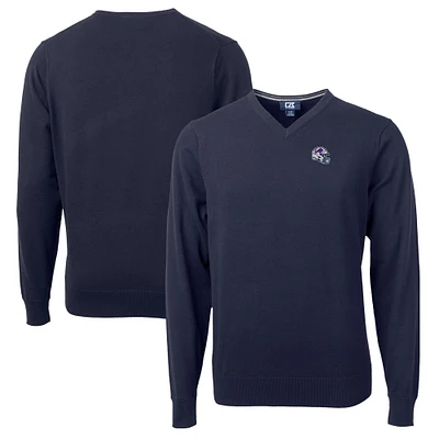 Men's Cutter & Buck Navy Buffalo Bills Helmet Lakemont Tri-Blend V-Neck Pullover Sweater