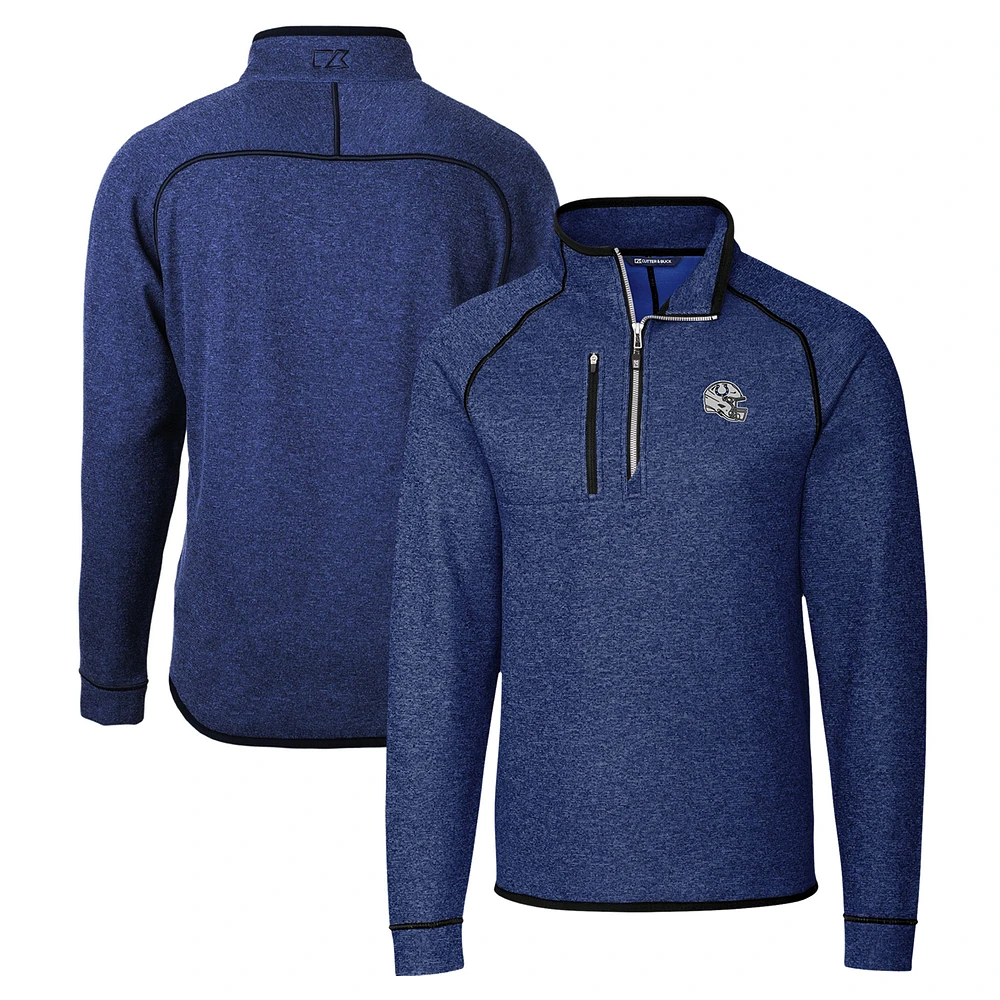 Men's Cutter & Buck Blue Indianapolis Colts Helmet Mainsail Sweater-Knit Half-Zip Pullover Jacket