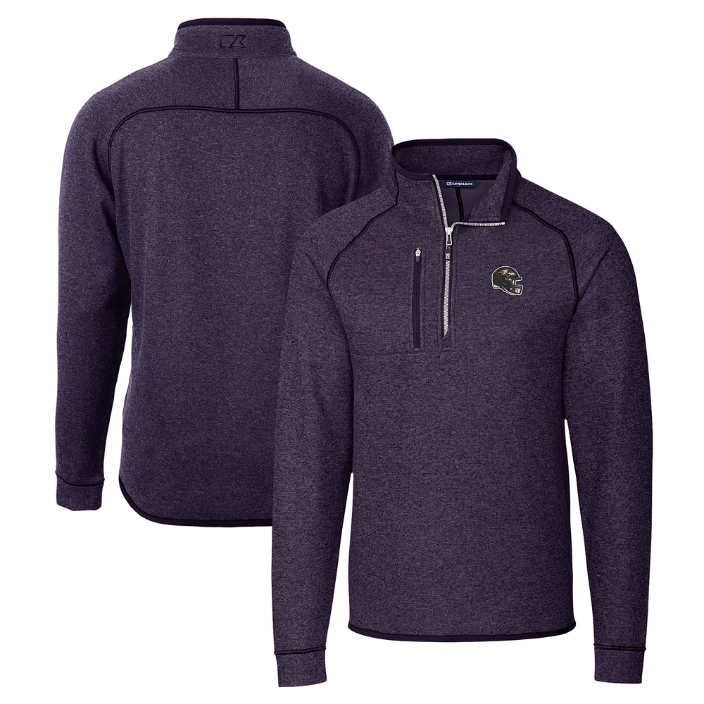 Men's Cutter & Buck Purple Baltimore Ravens Helmet Mainsail Sweater-Knit Half-Zip Pullover Jacket