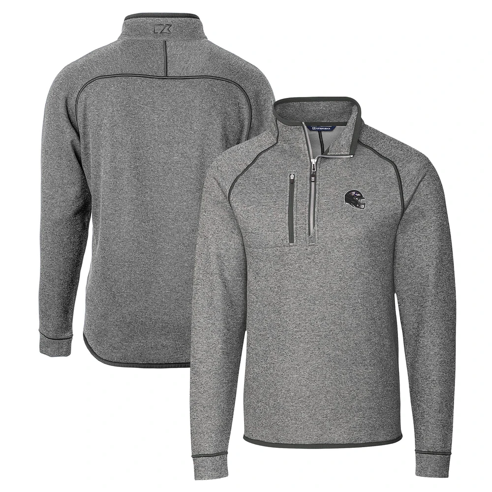 Men's Cutter & Buck Silver Baltimore Ravens Helmet Mainsail Sweater-Knit Half-Zip Pullover Jacket