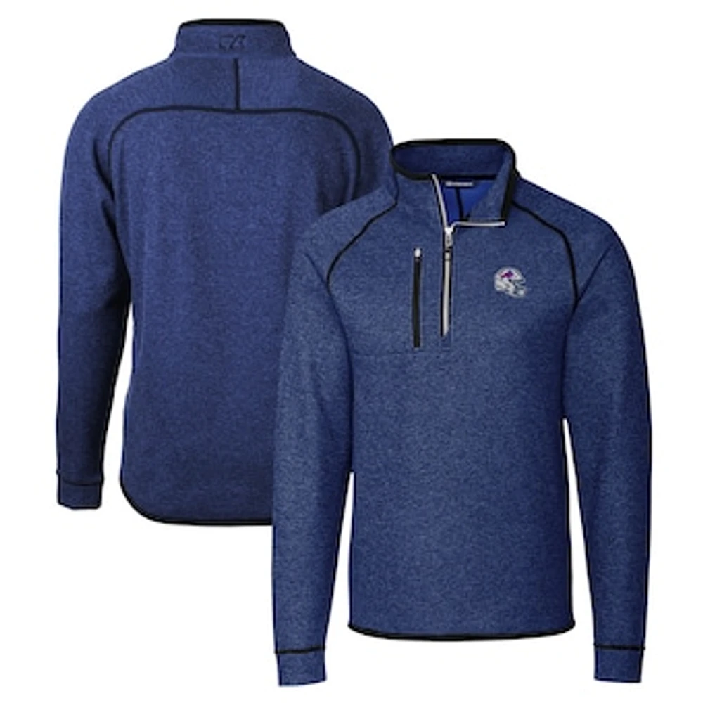 Men's Cutter & Buck Blue Buffalo Bills Helmet Mainsail Sweater-Knit Half-Zip Pullover Jacket