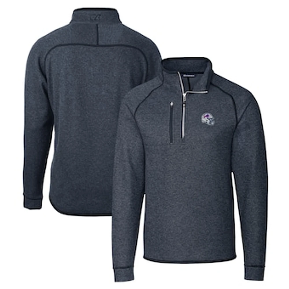 Men's Cutter & Buck Navy Buffalo Bills Helmet Mainsail Sweater-Knit Half-Zip Pullover Jacket