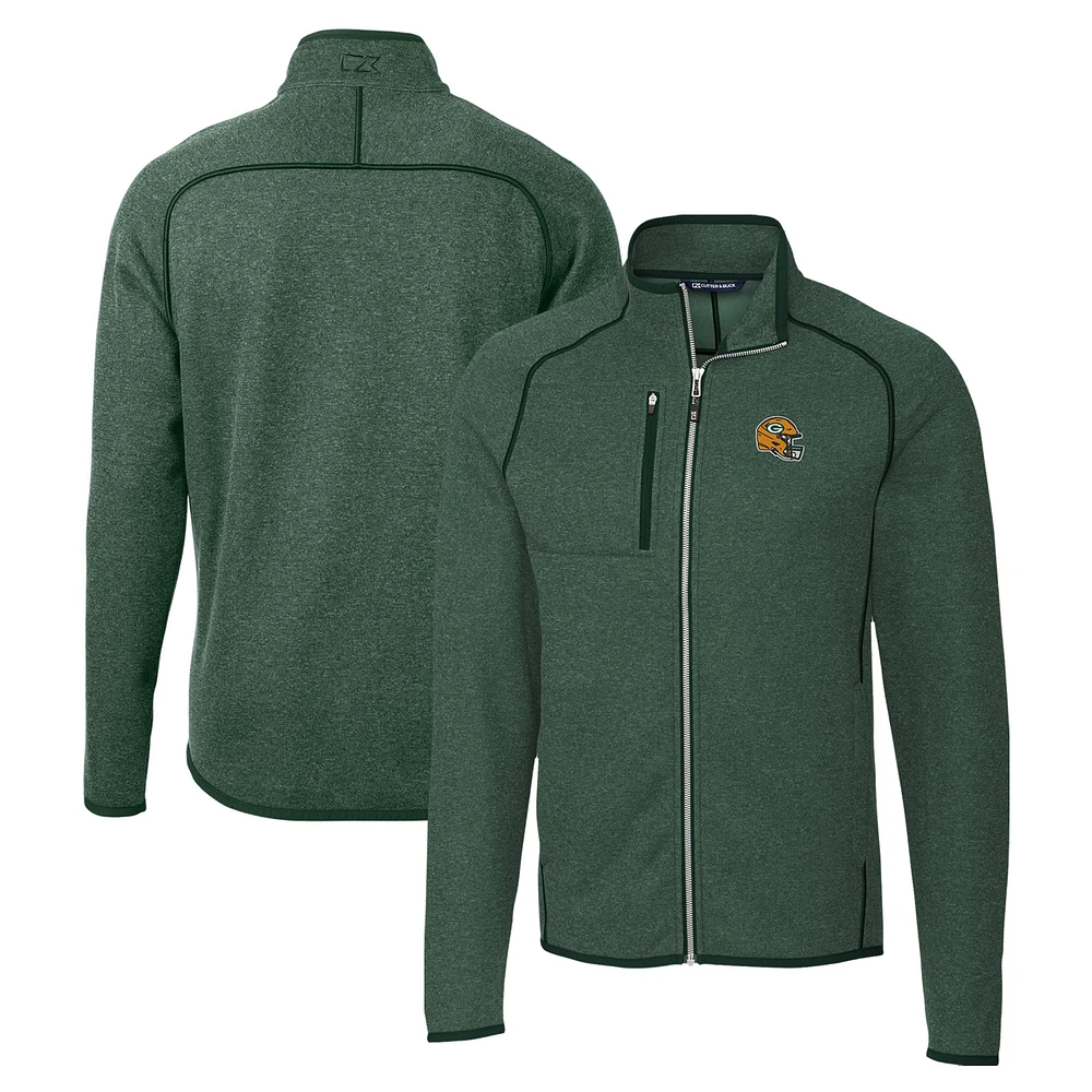 Men's Cutter & Buck Hunter Green Bay Packers Helmet Mainsail Sweater-Knit Full-Zip Jacket