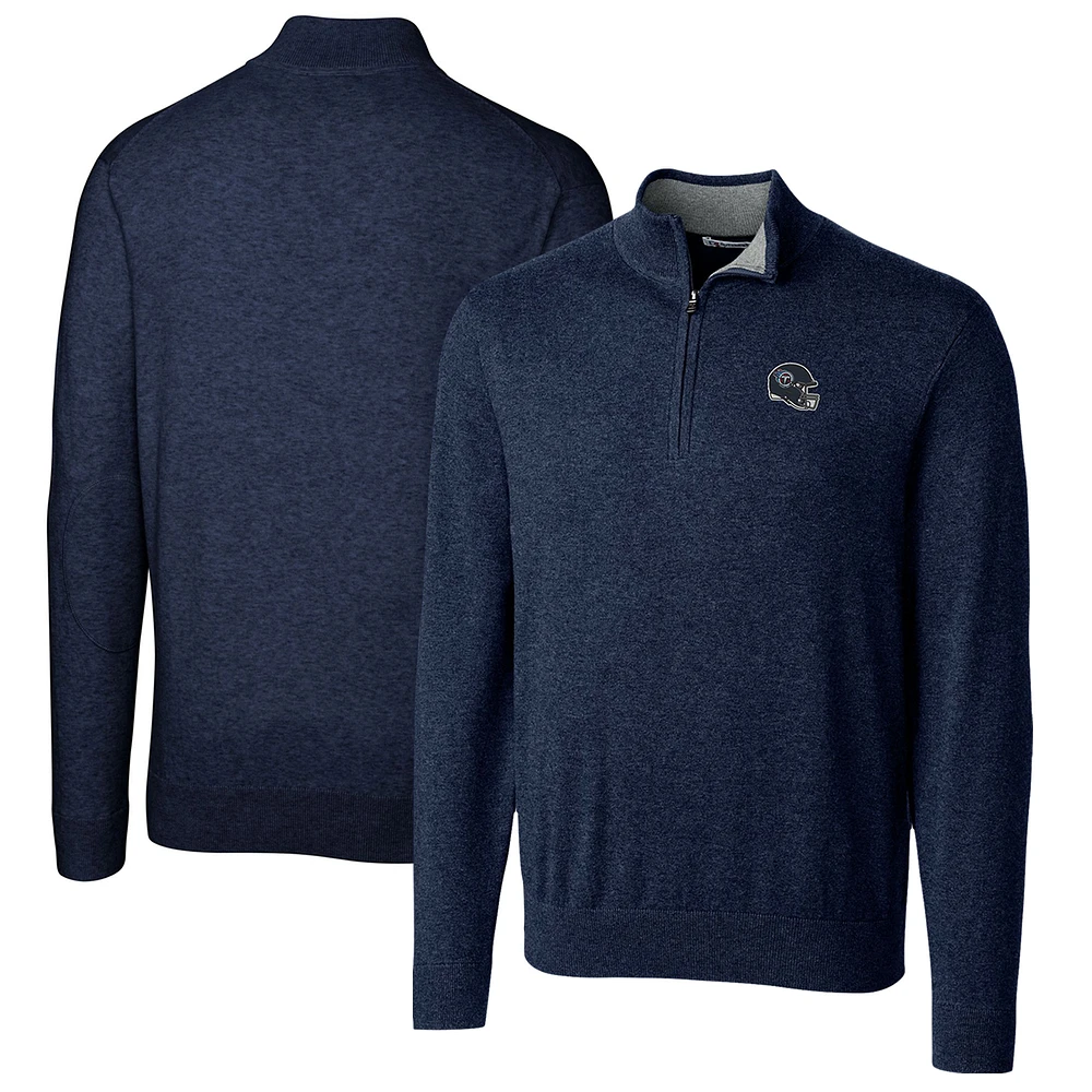 Men's Cutter & Buck Navy Tennessee Titans Helmet Lakemont Tri-Blend Quarter-Zip Pullover Sweater