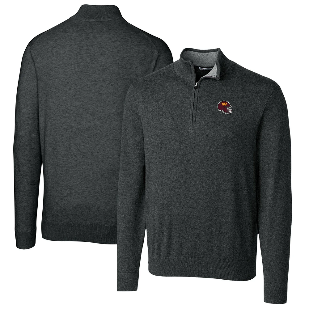Men's Cutter & Buck Charcoal Washington Commanders Helmet Lakemont Tri-Blend Quarter-Zip Pullover Sweater