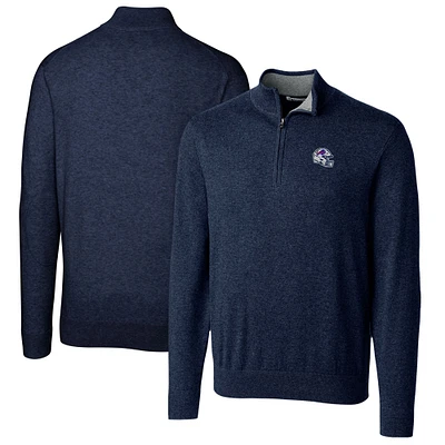 Men's Cutter & Buck Navy Buffalo Bills Helmet Lakemont Tri-Blend Quarter-Zip Pullover Sweater