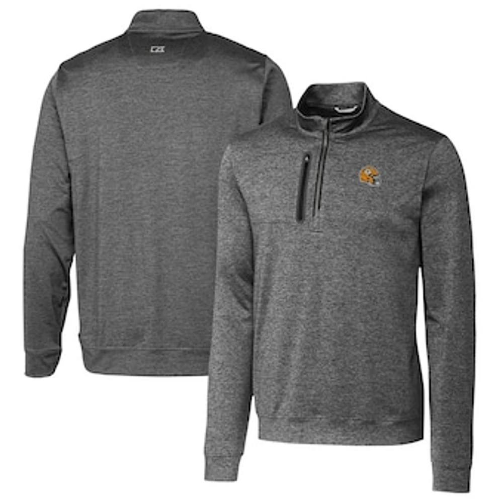 Men's Cutter & Buck Gray Green Bay Packers Helmet Stealth Heathered Quarter-Zip Pullover Top