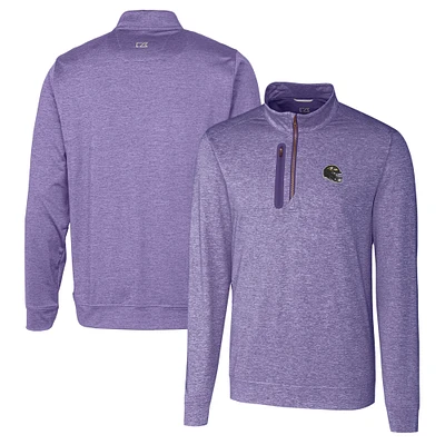 Men's Cutter & Buck Purple Baltimore Ravens Helmet Stealth Heathered Quarter-Zip Pullover Top