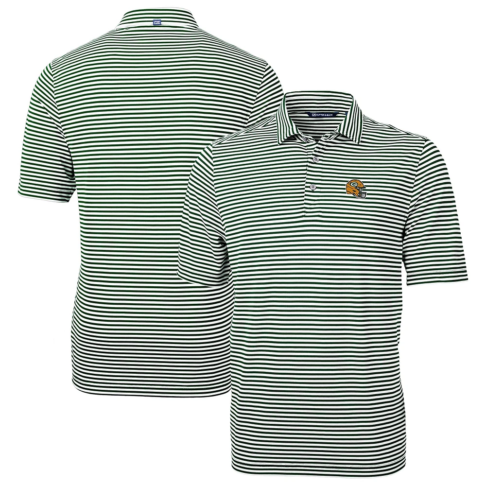Men's Cutter & Buck Green Bay Packers Helmet Virtue Eco Pique Stripe Recycled Polo