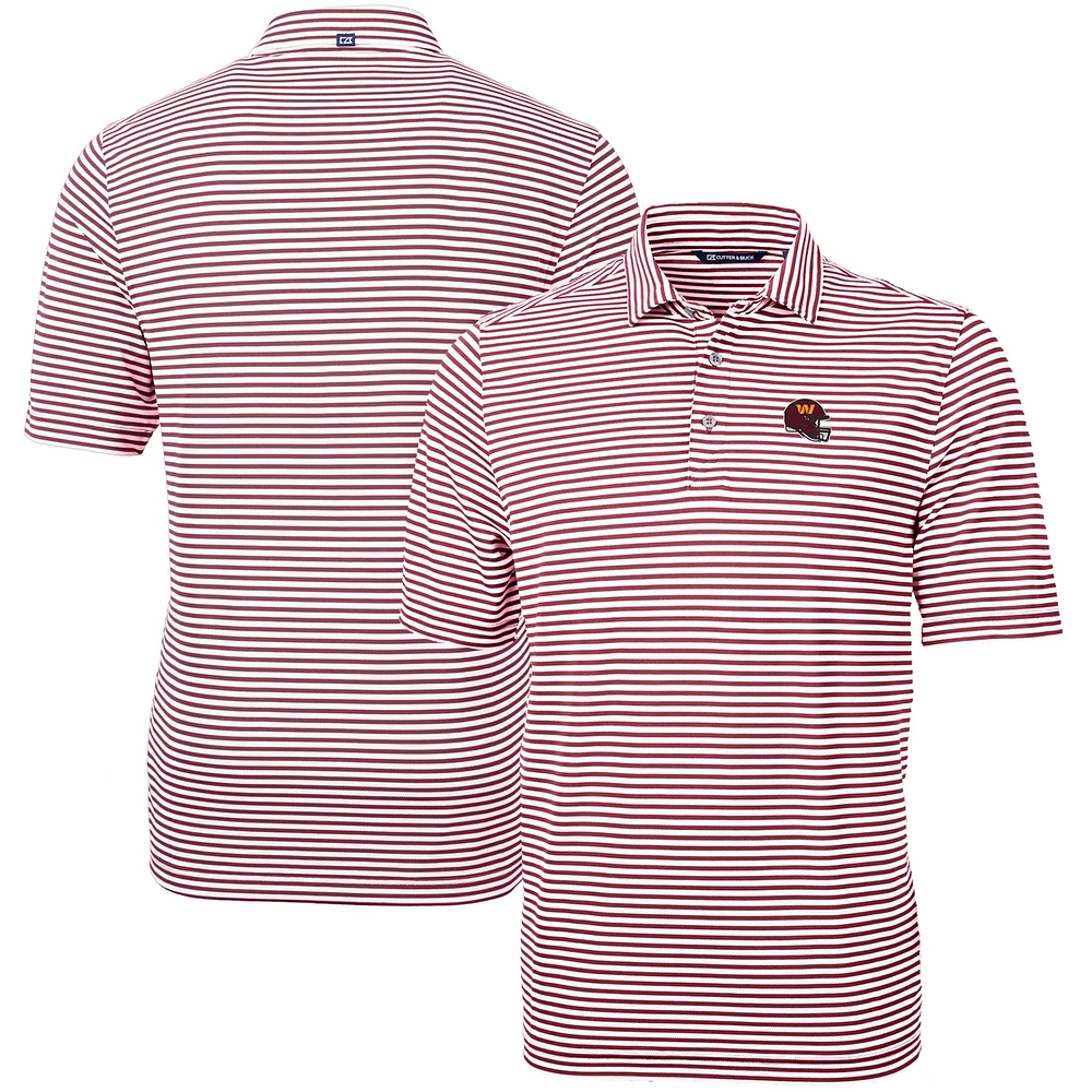 Men's Cutter & Buck Burgundy Washington Commanders Helmet Virtue Eco Pique Stripe Recycled Polo
