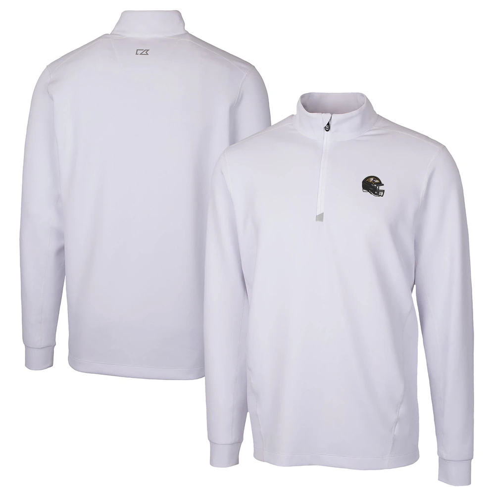 Men's Cutter & Buck White Baltimore Ravens Helmet Traverse Stretch Quarter-Zip Pullover Top