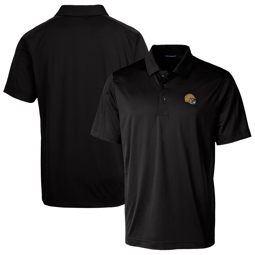 Men's Cutter & Buck Black Green Bay Packers Helmet Prospect Textured Stretch Polo