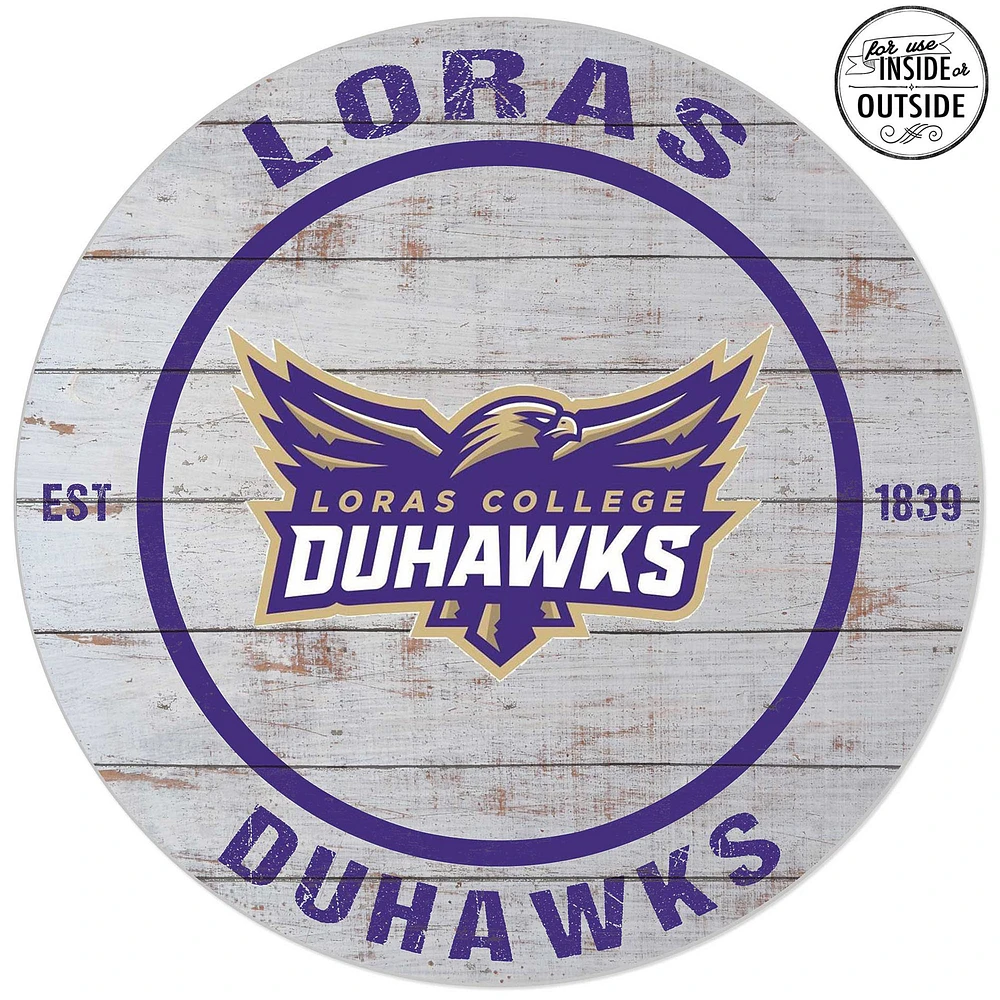Loras College Duhawks 20'' Indoor/Outdoor Weathered Circle Sign