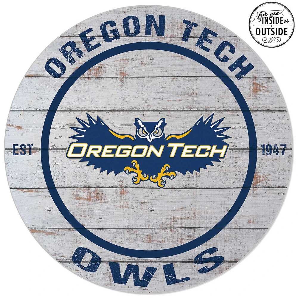 Oregon Tech Hustlin' Owls 20'' Indoor/Outdoor Weathered Circle Sign