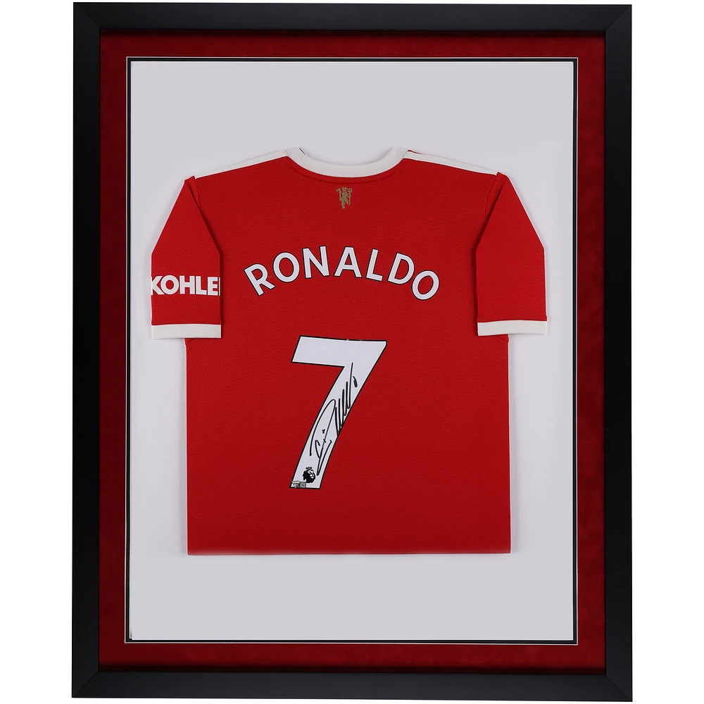 Cristiano Ronaldo Manchester United Autographed Framed adidas 2021 Red Jersey - Vertical