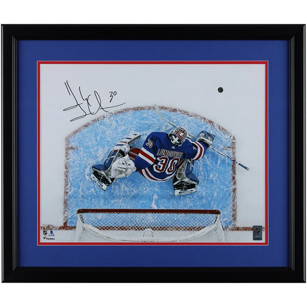 Henrik Lundqvist New York Rangers Autographed 16" x 20" Overhead Blocker Save Photograph