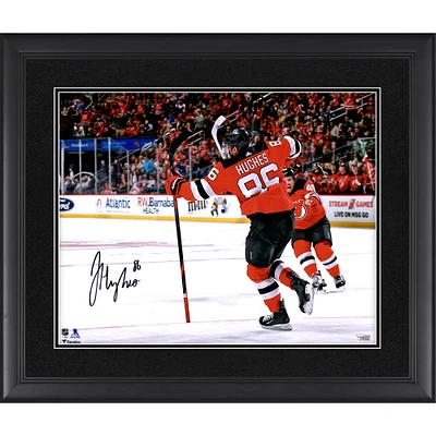 Jack Hughes New Jersey Devils Autographed Framed 16" x 20" First NHL Goal Celebration Photograph