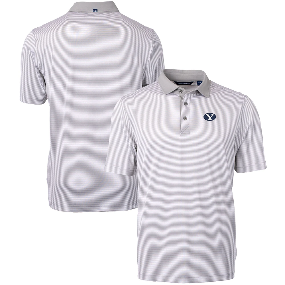 Men's Cutter & Buck Gray/White BYU Cougars Big Tall Virtue Eco Pique Micro Stripe Recycled Polo