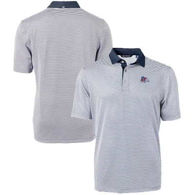 Men's Cutter & Buck Navy/White Fresno State Bulldogs Big & Tall Virtue Eco Pique Micro Stripe Recycled Polo