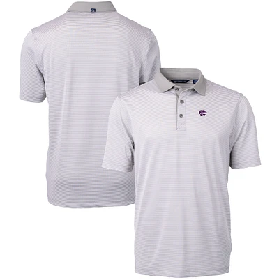 Men's Cutter & Buck Gray/White Kansas State Wildcats Big Tall Virtue Eco Pique Micro Stripe Recycled Polo