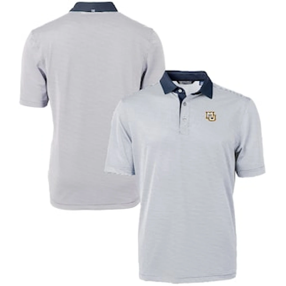 Men's Cutter & Buck Navy/White Marquette Golden Eagles Big Tall Virtue Eco Pique Micro Stripe Recycled Polo