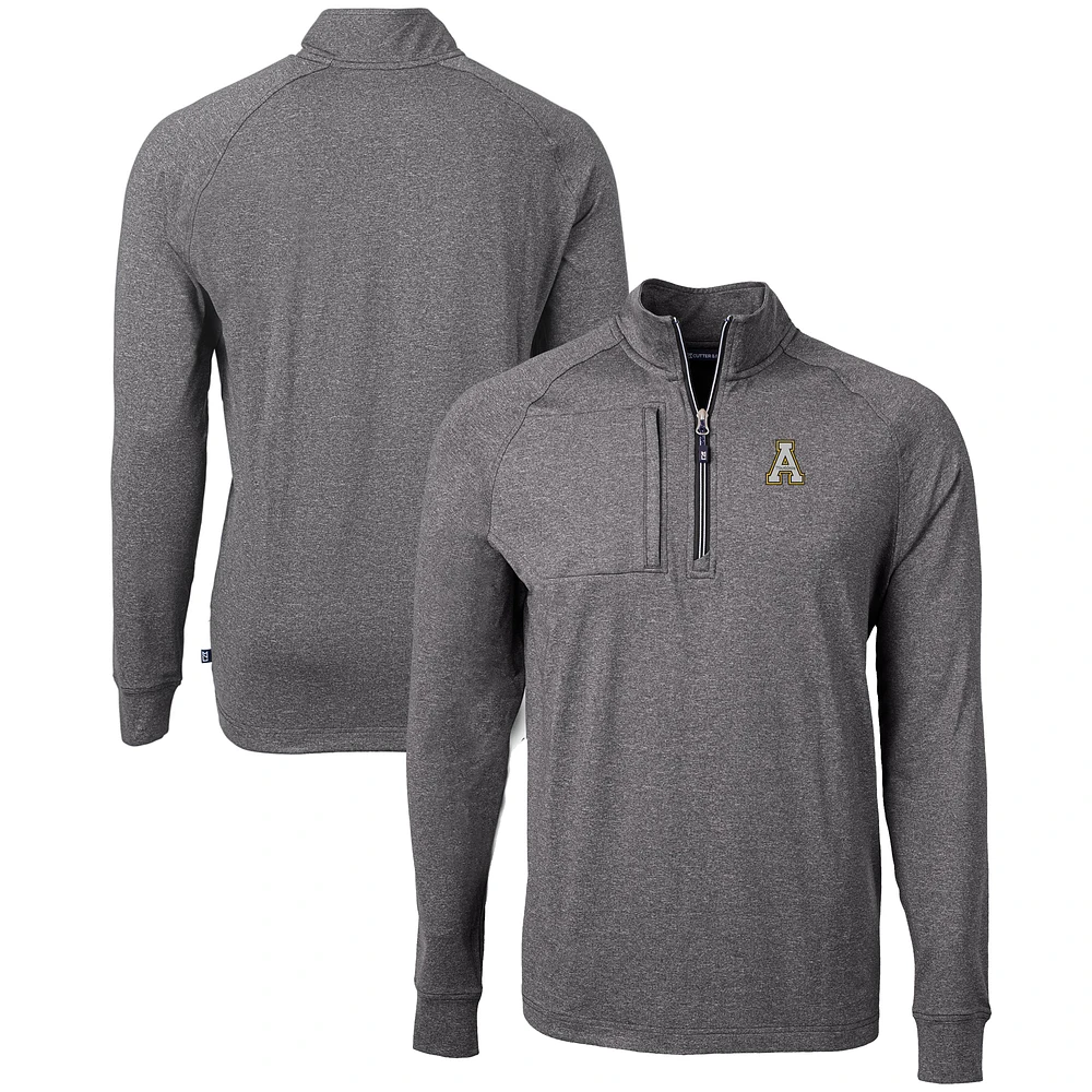 Men's Cutter & Buck Heather Appalachian State Mountaineers Big Tall Adapt Eco Knit Quarter-Zip Pullover Top