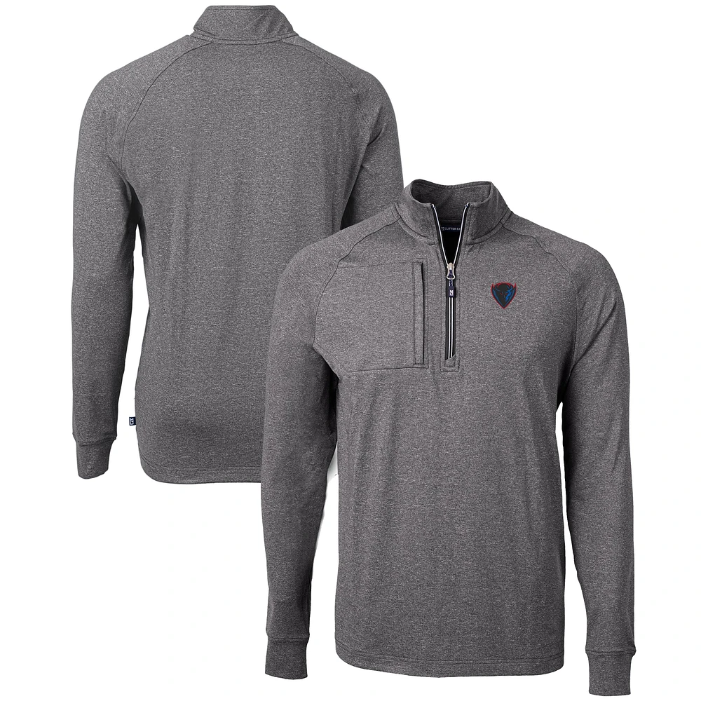 Men's Cutter & Buck Heather Black DePaul Blue Demons Big Tall Adapt Eco Knit Quarter-Zip Pullover Top