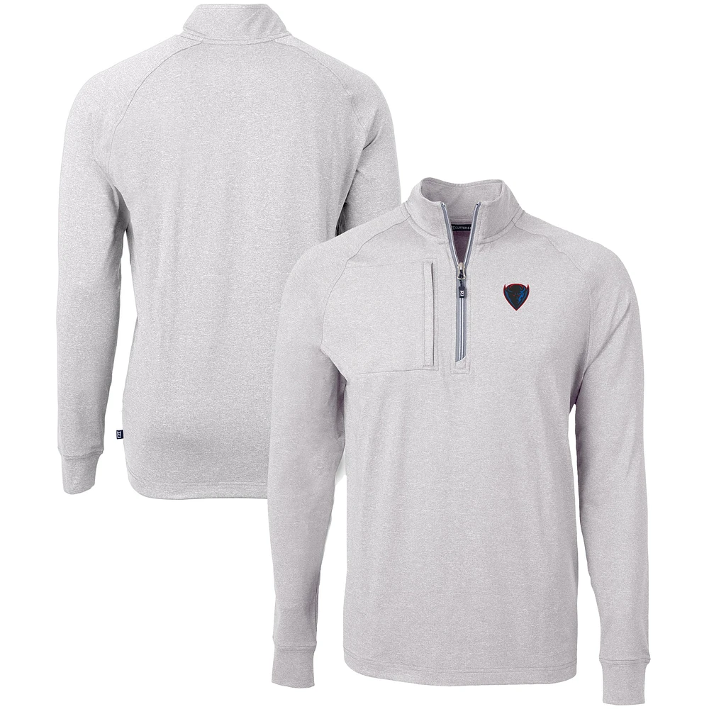 Men's Cutter & Buck Heather DePaul Blue Demons Big Tall Adapt Eco Knit Quarter-Zip Pullover Top