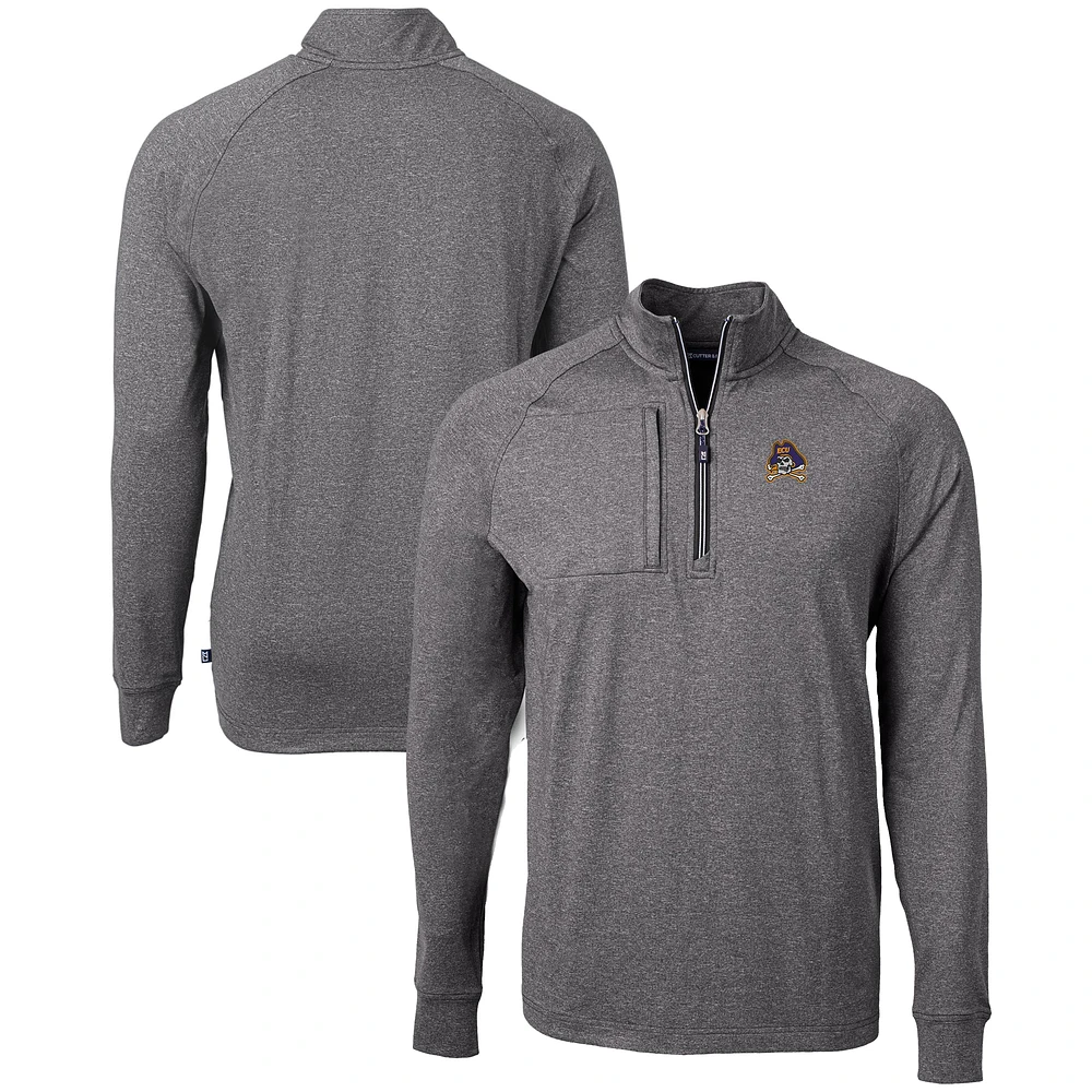 Men's Cutter & Buck Heather Black ECU Pirates Big Tall Adapt Eco Knit Quarter-Zip Pullover Top