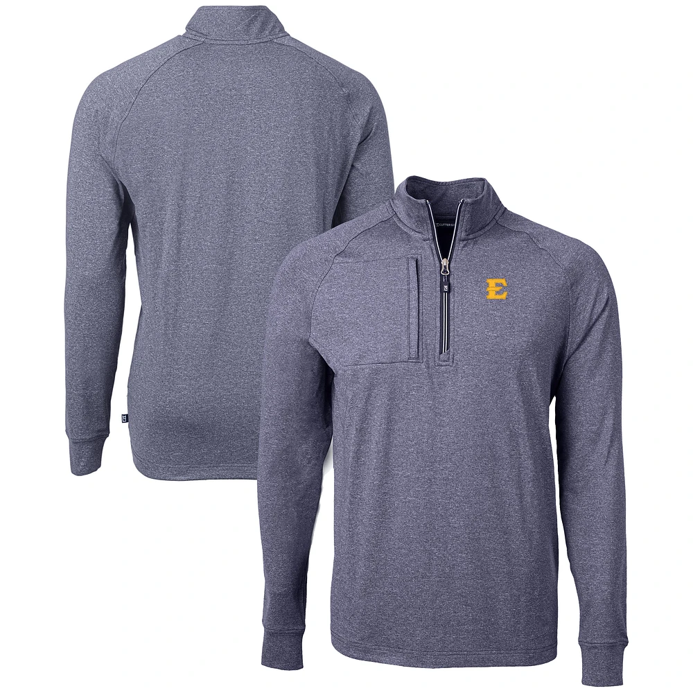 Men's Cutter & Buck Heather Navy ETSU Buccaneers Big Tall Adapt Eco Knit Quarter-Zip Pullover Top