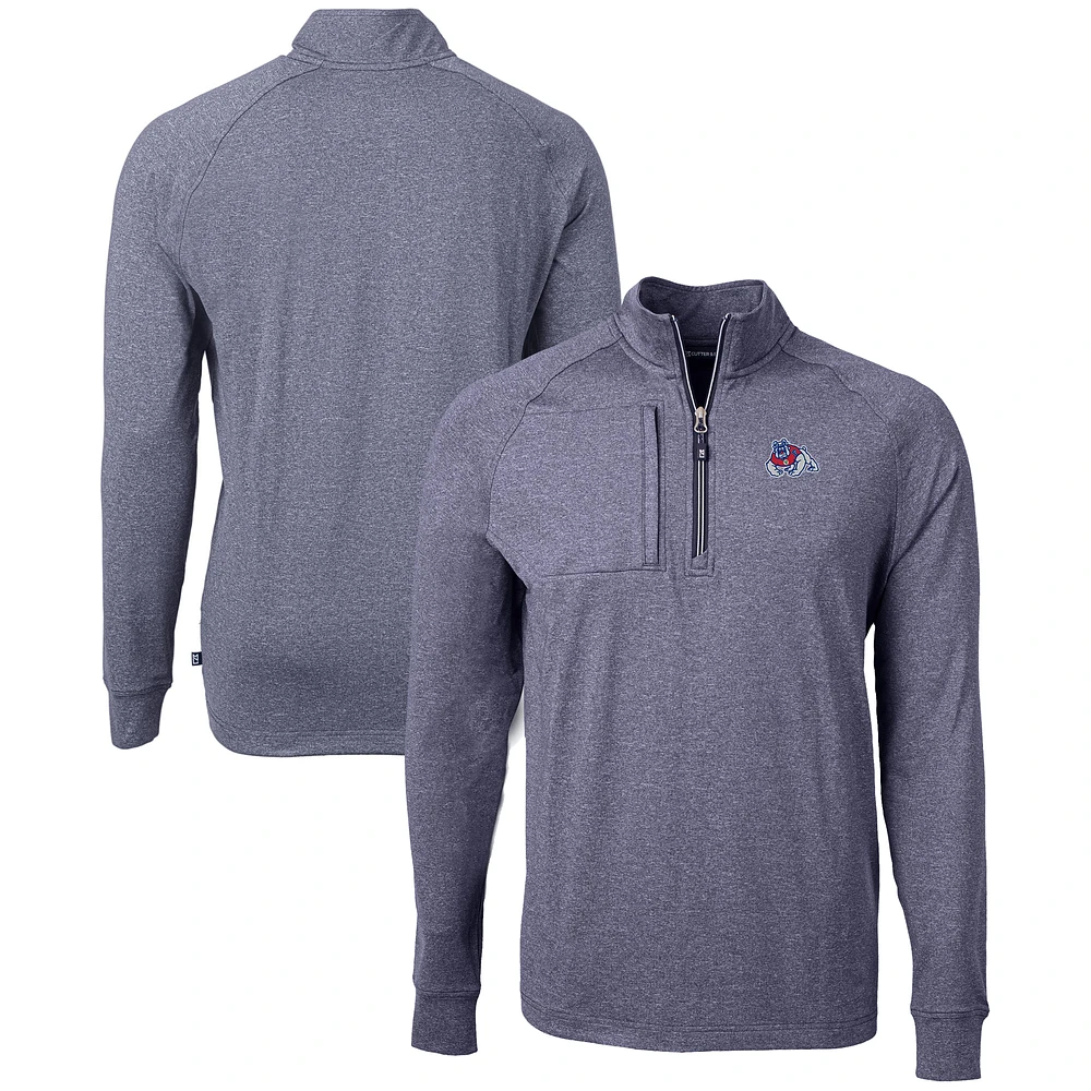 Men's Cutter & Buck Heather Navy Fresno State Bulldogs Big Tall Adapt Eco Knit Quarter-Zip Pullover Top