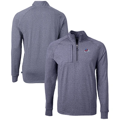 Men's Cutter & Buck  Heather Navy Fresno State Bulldogs Big Tall Adapt Eco Knit Quarter-Zip Pullover Top