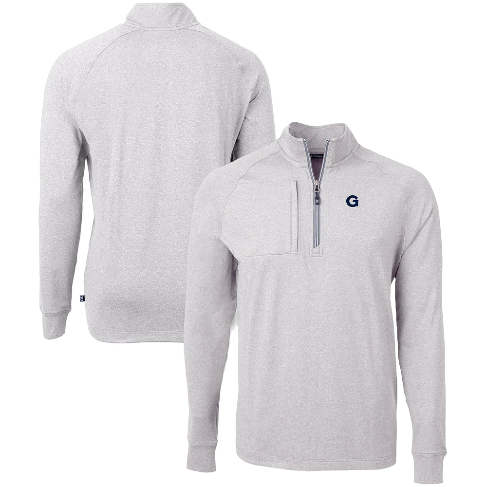 Men's Cutter & Buck Heather Gray Georgetown Hoyas Big Tall Adapt Eco Knit Quarter-Zip Pullover Top
