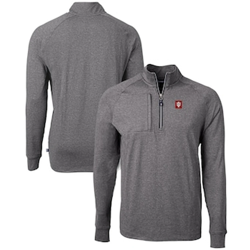 Men's Cutter & Buck Heather Indiana Hoosiers Big Tall Adapt Eco Knit Quarter-Zip Pullover Top