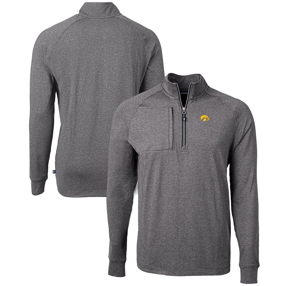 Men's Cutter & Buck Heather Black Iowa Hawkeyes Big Tall Adapt Eco Knit Quarter-Zip Pullover Top