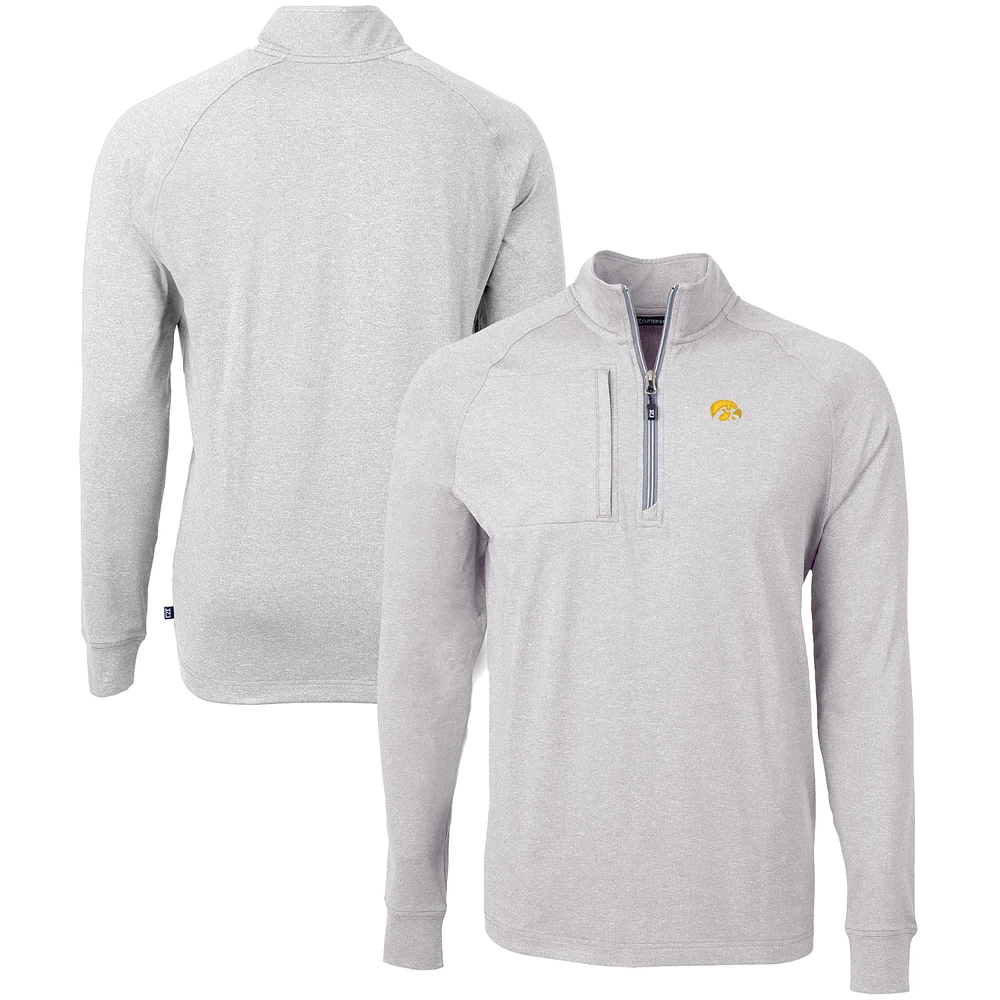 Men's Cutter & Buck Heather Gray Iowa Hawkeyes Big Tall Adapt Eco Knit Quarter-Zip Pullover Top