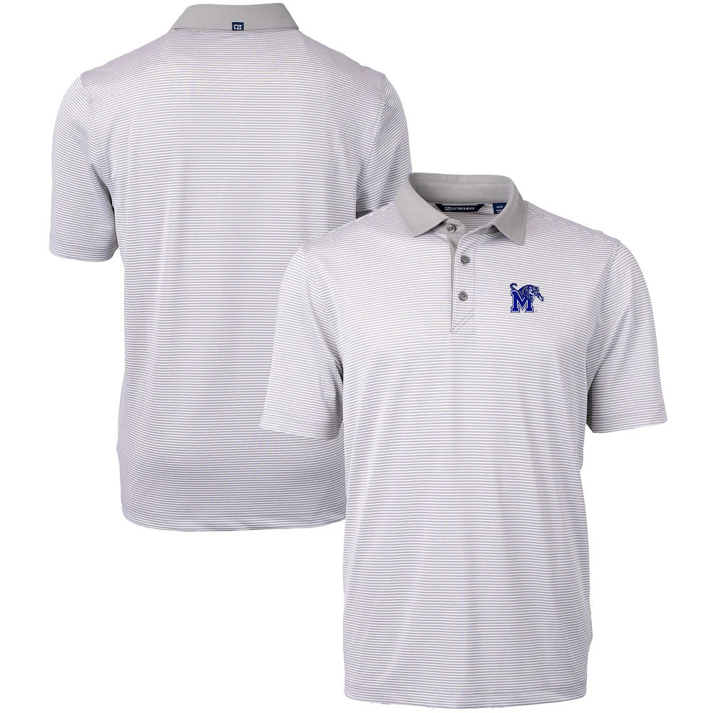 Men's Cutter & Buck Gray/White Memphis Tigers Big Tall Virtue Eco Pique Micro Stripe Recycled Polo