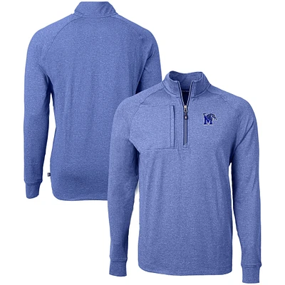 Men's Cutter & Buck Heather Royal Memphis Tigers Big Tall Adapt Eco Knit Quarter-Zip Pullover Top