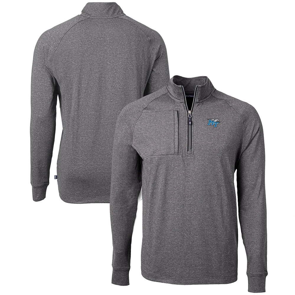 Men's Cutter & Buck Heather Black MTSU Blue Raiders Big Tall Adapt Eco Knit Quarter-Zip Pullover Top