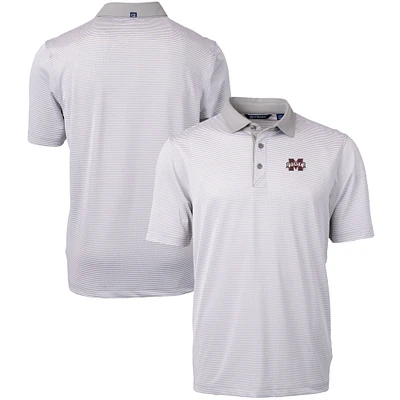 Men's Cutter & Buck Gray/White Mississippi State Bulldogs Big Tall Virtue Eco Pique Micro Stripe Recycled Polo