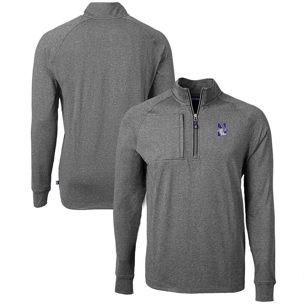 Men's Cutter & Buck Heather Black Northwestern Wildcats Big Tall Adapt Eco Knit Quarter-Zip Pullover Top