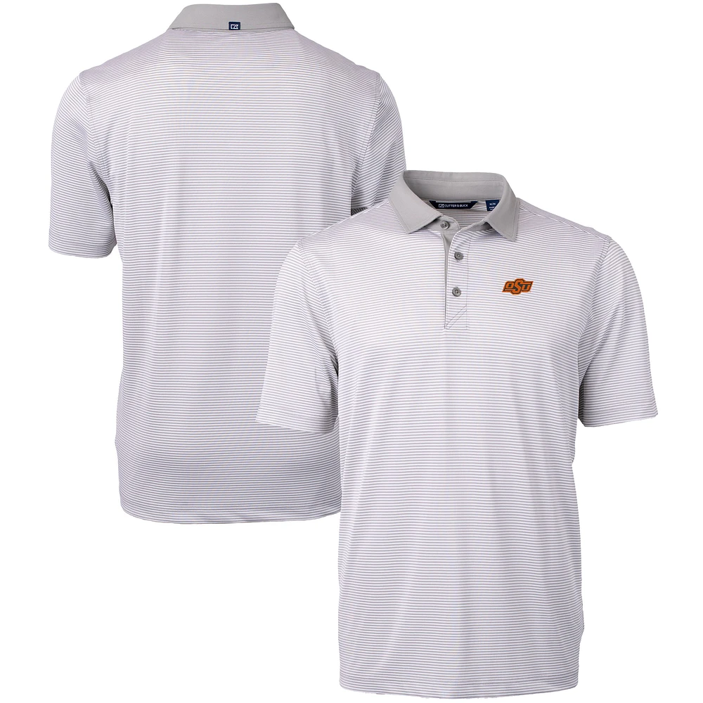 Men's Cutter & Buck Gray/White Oklahoma State Cowboys Big Tall Virtue Eco Pique Micro Stripe Recycled Polo